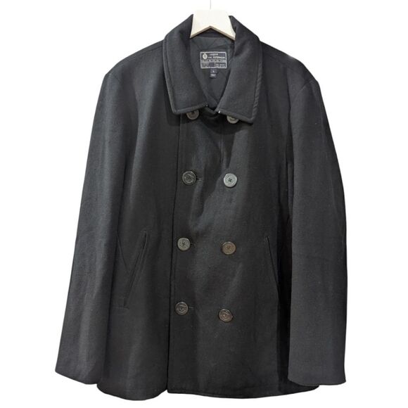 J. Crew Men's Large Peacoat in Black Wool Blend Style 18636 FA 11 - Picture 1 of 8